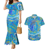 Father's Day Tuvalu Couples Matching Mermaid Dress and Hawaiian Shirt Special Dad Polynesia Paradise DT02 Blue - Polynesian Pride