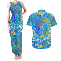 Father's Day Tuvalu Couples Matching Tank Maxi Dress and Hawaiian Shirt Special Dad Polynesia Paradise DT02 Blue - Polynesian Pride