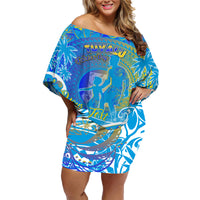 Father's Day Tuvalu Family Matching Off Shoulder Short Dress and Hawaiian Shirt Special Dad Polynesia Paradise DT02 Mom's Dress Blue - Polynesian Pride
