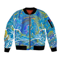 Father's Day Tuvalu Sleeve Zip Bomber Jacket Special Dad Polynesia Paradise DT02 Unisex Blue - Polynesian Pride
