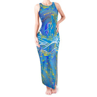 Father's Day Tuvalu Tank Maxi Dress Special Dad Polynesia Paradise DT02 Women Blue - Polynesian Pride