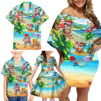 Guam Christmas Family Matching Off Shoulder Short Dress and Hawaiian Shirt Santa Claus Beach and Wave DT02 - Polynesian Pride