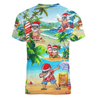 Guam Christmas Women V Neck T Shirt Santa Claus Beach and Wave DT02 - Polynesian Pride