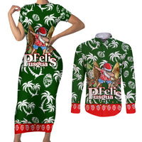Guam Christmas Couples Matching Short Sleeve Bodycon Dress and Long Sleeve Button Shirts Felis Pusgua Tropical Xmas Patterns DT02 Green - Polynesian Pride