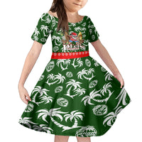 Guam Christmas Family Matching Off Shoulder Long Sleeve Dress and Hawaiian Shirt Felis Pusgua Tropical Xmas Patterns DT02 Daughter's Dress Green - Polynesian Pride