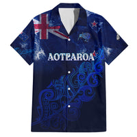 Personalised New Zealand Family Matching Long Sleeve Bodycon Dress and Hawaiian Shirt Aotearoa Map Silver Fern DT02 Dad's Shirt - Short Sleeve Blue - Polynesian Pride