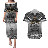 New Zealand Couples Matching Puletasi Dress and Hawaiian Shirt Rugby Aotearoa Champions DT02 Black - Polynesian Pride