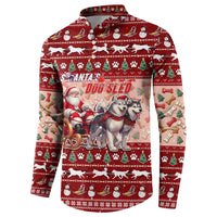 Dog Sled Christmas Button Sweatshirt Husky Sleigh Ride Design - Polynesian Pride