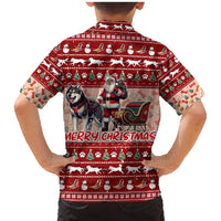 Dog Sled Christmas Family Matching Mermaid Dress and Hawaiian Shirt Husky Sleigh Ride Design - Polynesian Pride