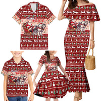 Dog Sled Christmas Family Matching Mermaid Dress and Hawaiian Shirt Husky Sleigh Ride Design - Polynesian Pride