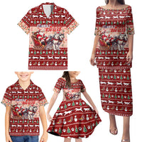 Dog Sled Christmas Family Matching Puletasi and Hawaiian Shirt Husky Sleigh Ride Design - Polynesian Pride