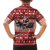Dog Sled Christmas Family Matching Short Sleeve Bodycon Dress and Hawaiian Shirt Husky Sleigh Ride Design - Polynesian Pride