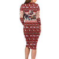 Dog Sled Christmas Long Sleeve Bodycon Dress Husky Sleigh Ride Design - Polynesian Pride
