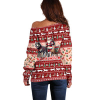 Dog Sled Christmas Off Shoulder Sweater Husky Sleigh Ride Design - Polynesian Pride