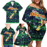 Merry Christmas New Zealand Family Matching Off Shoulder Short Dress and Hawaiian Shirt Xmas Travel Map - Polynesian Pride