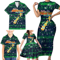 Merry Christmas New Zealand Family Matching Short Sleeve Bodycon Dress and Hawaiian Shirt Xmas Travel Map - Polynesian Pride