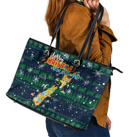 Merry Christmas New Zealand Leather Tote Bag Xmas Travel Map - Polynesian Pride