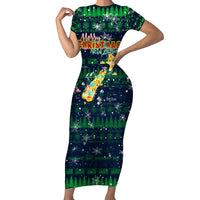 Merry Christmas New Zealand Short Sleeve Bodycon Dress Xmas Travel Map - Polynesian Pride