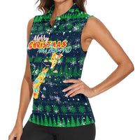 Merry Christmas New Zealand Women Sleeveless Polo Shirt Xmas Travel Map - Polynesian Pride