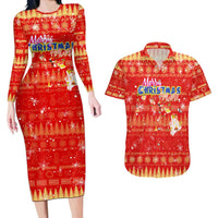 Merry Christmas Hawaii Couples Matching Long Sleeve Bodycon Dress and Hawaiian Shirt Xmas Travel Map - Polynesian Pride