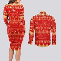Merry Christmas Hawaii Couples Matching Long Sleeve Bodycon Dress and Long Sleeve Button Shirt Xmas Travel Map - Polynesian Pride