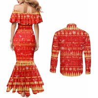 Merry Christmas Hawaii Couples Matching Mermaid Dress and Long Sleeve Button Shirt Xmas Travel Map - Polynesian Pride