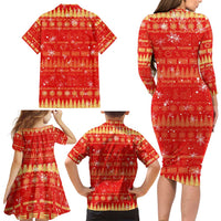 Merry Christmas Hawaii Family Matching Long Sleeve Bodycon Dress and Hawaiian Shirt Xmas Travel Map - Polynesian Pride