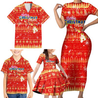Merry Christmas Hawaii Family Matching Short Sleeve Bodycon Dress and Hawaiian Shirt Xmas Travel Map - Polynesian Pride