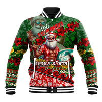 Mele Kalikimaka Shaka Santa Baseball Jacket Hawaiian Surf Christmas Design with Aloha Spirit DT02 Unisex Green - Polynesian Pride