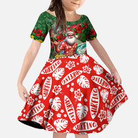 Mele Kalikimaka Shaka Santa Family Matching Long Sleeve Bodycon Dress and Hawaiian Shirt Hawaiian Surf Christmas Design with Aloha Spirit - Polynesian Pride