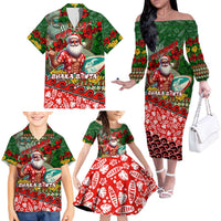 Mele Kalikimaka Shaka Santa Family Matching Off The Shoulder Long Sleeve Dress and Hawaiian Shirt Hawaiian Surf Christmas Design with Aloha Spirit - Polynesian Pride