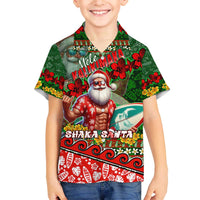 Mele Kalikimaka Shaka Santa Family Matching Off The Shoulder Long Sleeve Dress and Hawaiian Shirt Hawaiian Surf Christmas Design with Aloha Spirit - Polynesian Pride