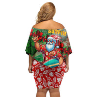 Mele Kalikimaka Shaka Santa Family Matching Off Shoulder Short Dress and Hawaiian Shirt Hawaiian Surf Christmas Design with Aloha Spirit - Polynesian Pride