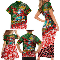 Mele Kalikimaka Shaka Santa Family Matching Short Sleeve Bodycon Dress and Hawaiian Shirt Hawaiian Surf Christmas Design with Aloha Spirit - Polynesian Pride