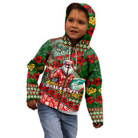 Mele Kalikimaka Shaka Santa Kid Hoodie Hawaiian Surf Christmas Design with Aloha Spirit - Polynesian Pride