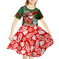 Mele Kalikimaka Shaka Santa Kid Short Sleeve Dress Hawaiian Surf Christmas Design with Aloha Spirit - Polynesian Pride