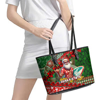 Mele Kalikimaka Shaka Santa Leather Tote Bag Hawaiian Surf Christmas Design with Aloha Spirit - Polynesian Pride
