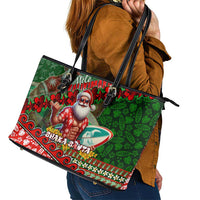 Mele Kalikimaka Shaka Santa Leather Tote Bag Hawaiian Surf Christmas Design with Aloha Spirit - Polynesian Pride
