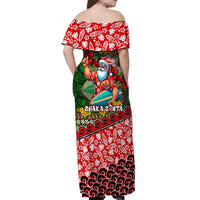 Mele Kalikimaka Shaka Santa Off Shoulder Maxi Dress Hawaiian Surf Christmas Design with Aloha Spirit - Polynesian Pride