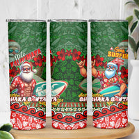 Mele Kalikimaka Shaka Santa Skinny Tumbler Hawaiian Surf Christmas Design with Aloha Spirit - Polynesian Pride