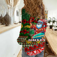 Mele Kalikimaka Shaka Santa Women Casual Shirt Hawaiian Surf Christmas Design with Aloha Spirit - Polynesian Pride