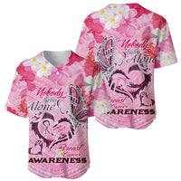 Butterfly Polynesia Breast Cancer Baseball Jersey Nobody Fights Alone Pink Out Tropical Hibiscus