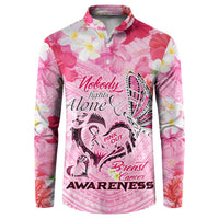 Butterfly Polynesia Breast Cancer Button Sweatshirt Nobody Fights Alone Pink Out Tropical Hibiscus