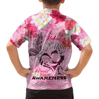 Butterfly Polynesia Breast Cancer Family Matching Long Sleeve Bodycon Dress and Hawaiian Shirt Nobody Fights Alone Pink Out Tropical Hibiscus
