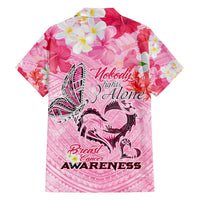 Butterfly Polynesia Breast Cancer Family Matching Long Sleeve Bodycon Dress and Hawaiian Shirt Nobody Fights Alone Pink Out Tropical Hibiscus