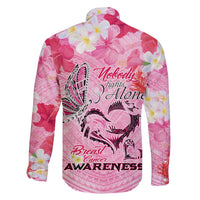 Butterfly Polynesia Breast Cancer Family Matching Long Sleeve Bodycon Dress and Hawaiian Shirt Nobody Fights Alone Pink Out Tropical Hibiscus