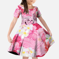 Butterfly Polynesia Breast Cancer Family Matching Off The Shoulder Long Sleeve Dress and Hawaiian Shirt Nobody Fights Alone Pink Out Tropical Hibiscus