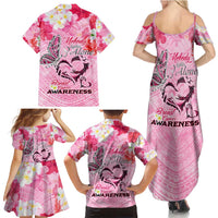 Butterfly Polynesia Breast Cancer Family Matching Summer Maxi Dress and Hawaiian Shirt Nobody Fights Alone Pink Out Tropical Hibiscus