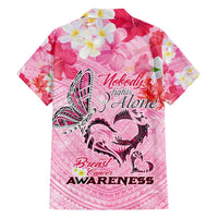Butterfly Polynesia Breast Cancer Hawaiian Shirt Nobody Fights Alone Pink Out Tropical Hibiscus