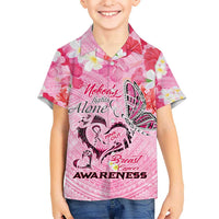 Butterfly Polynesia Breast Cancer Kid Hawaiian Shirt Nobody Fights Alone Pink Out Tropical Hibiscus